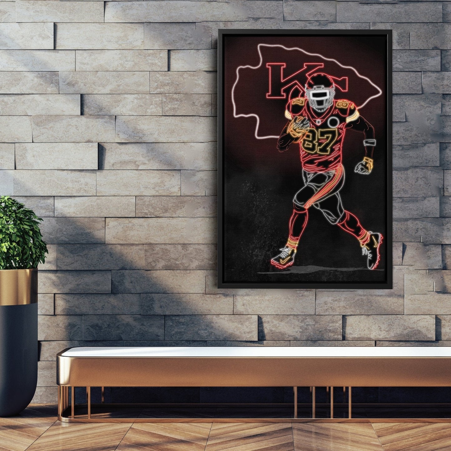 Travis Kelce Neon Canvas Art | Chiefs Wall Decor