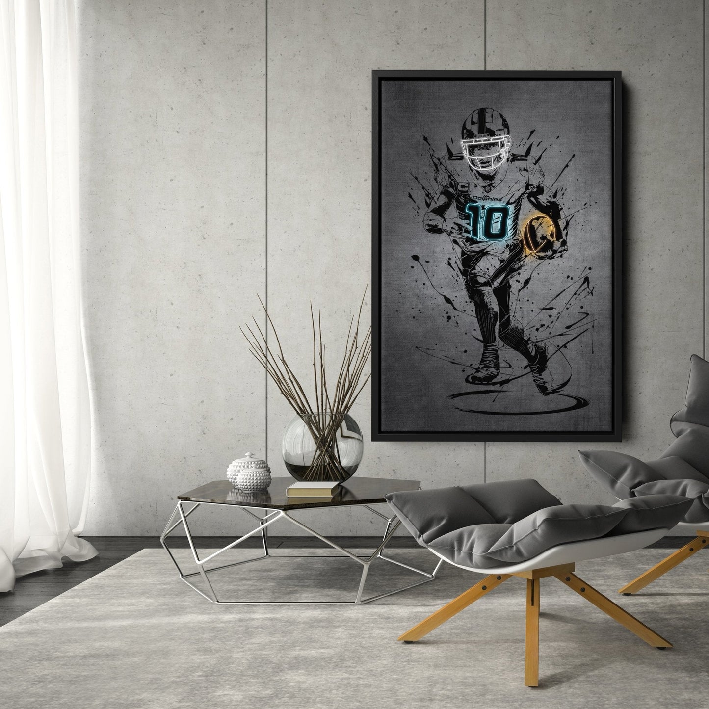Tyreek Hill Neon Canvas Art | Modern Wall Decor for Dolphins Fans