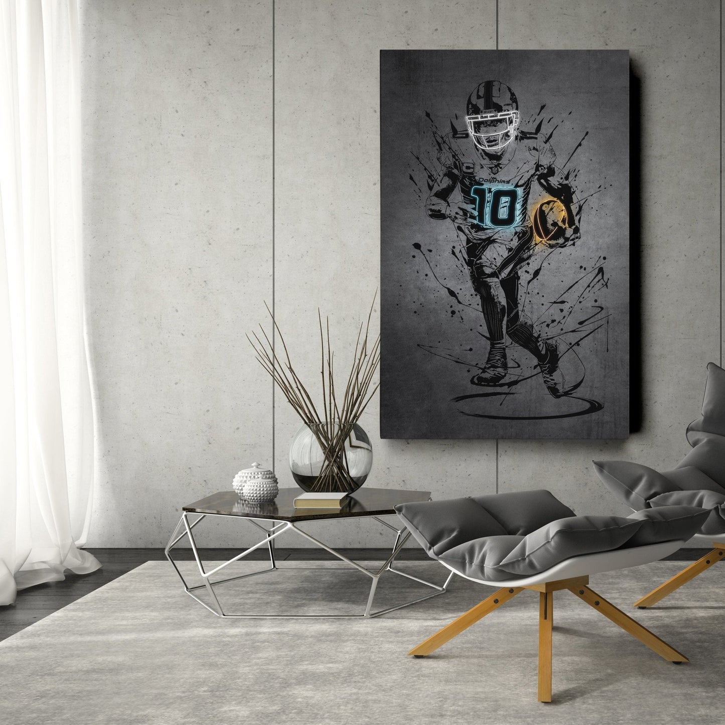 Tyreek Hill Neon Canvas Art | Modern Wall Decor for Dolphins Fans