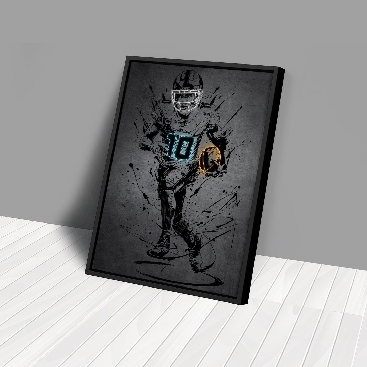 Tyreek Hill Neon Canvas Art | Modern Wall Decor for Dolphins Fans