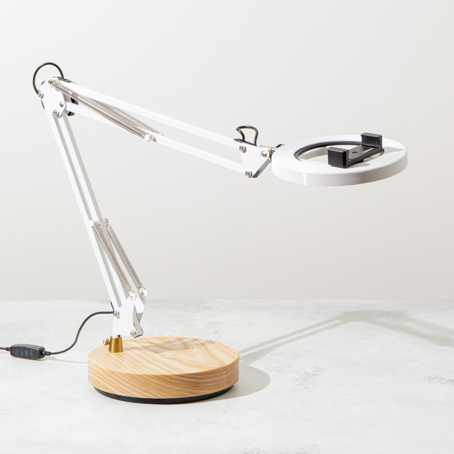 White Canvas Lamp with Weighted Wooden Base