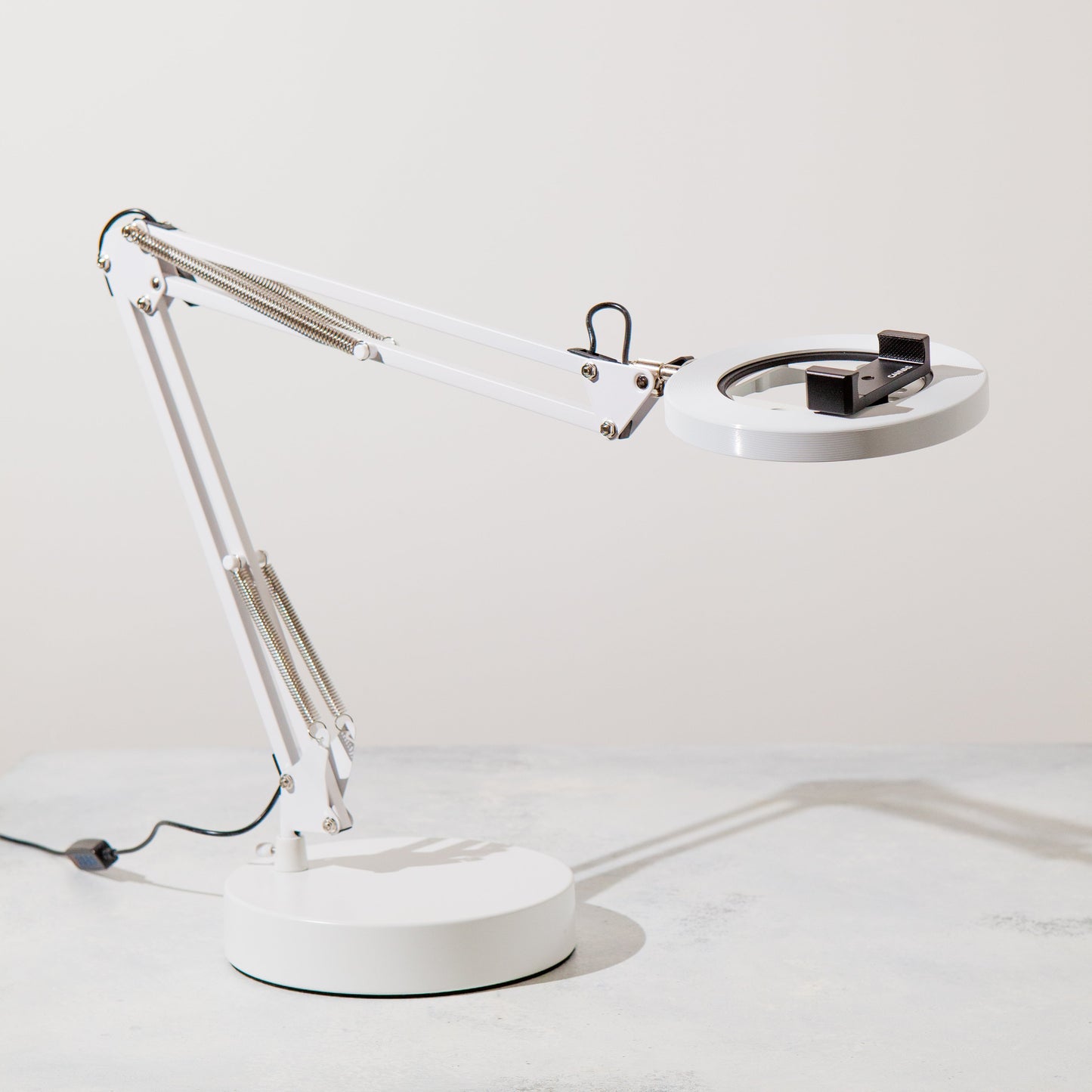 White Canvas Lamp with Weighted Wooden Base