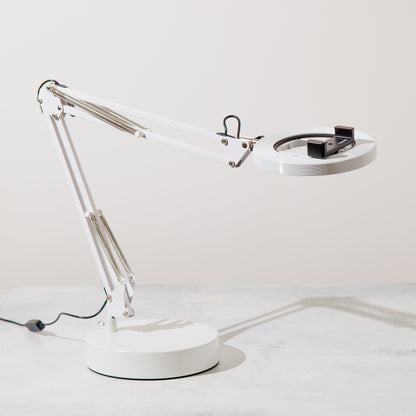 White Canvas Lamp with Weighted Wooden Base