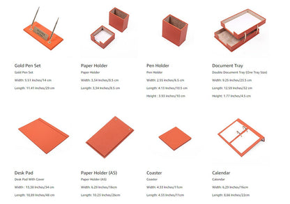 MOOG Leather Desk Set-4 Accessories- Red - 4 PCS