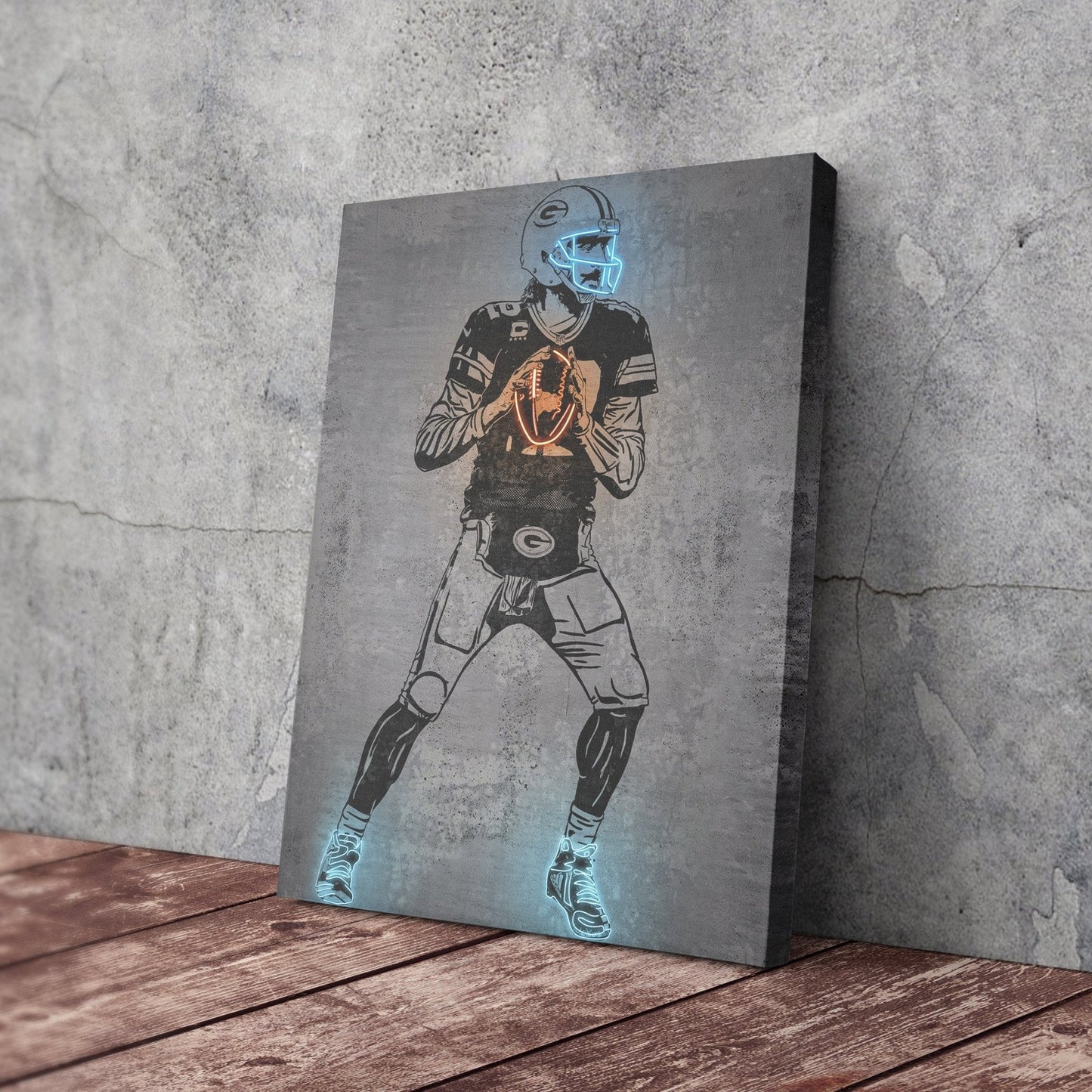 Aaron Rodgers Neon Canvas Art | Modern Wall Decor for Packers Fans