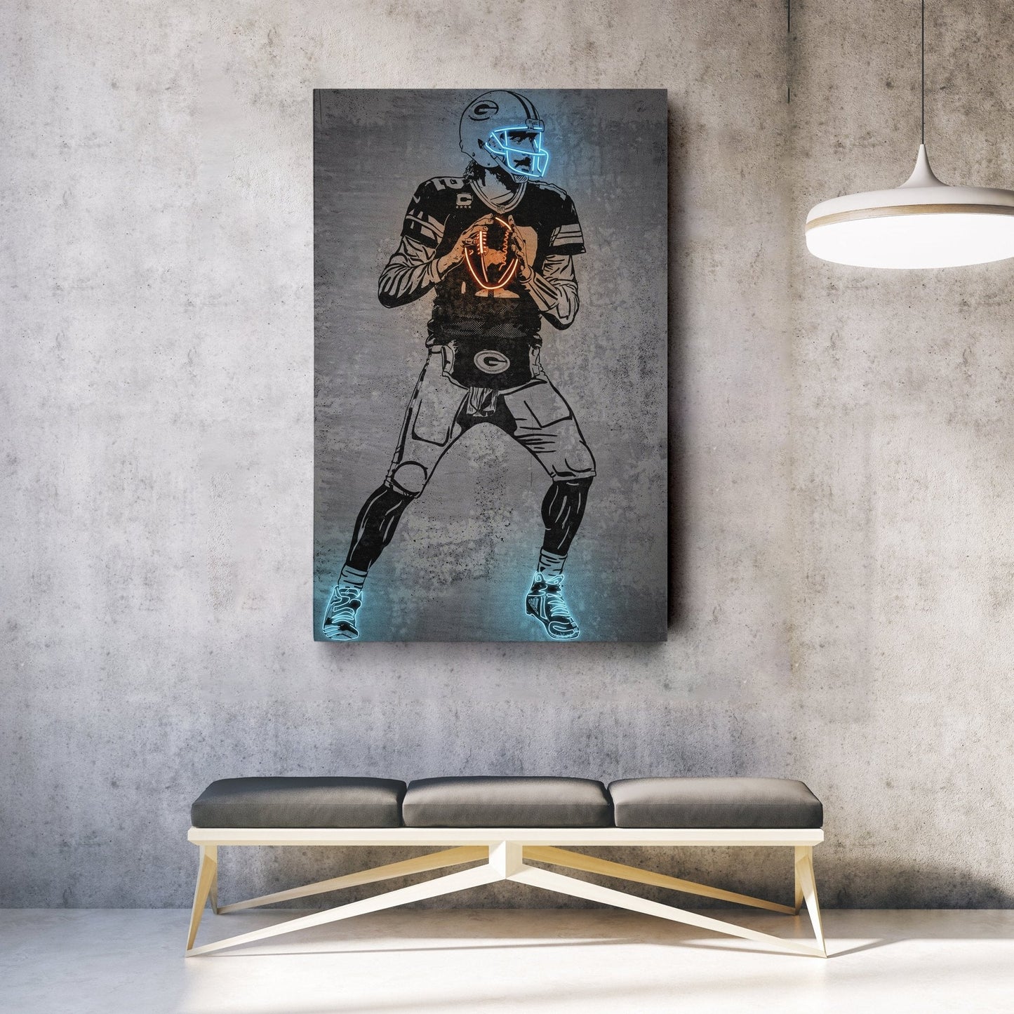 Aaron Rodgers Neon Canvas Art | Modern Wall Decor for Packers Fans
