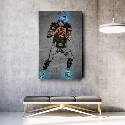 Aaron Rodgers Neon Canvas Art | Modern Wall Decor for Packers Fans