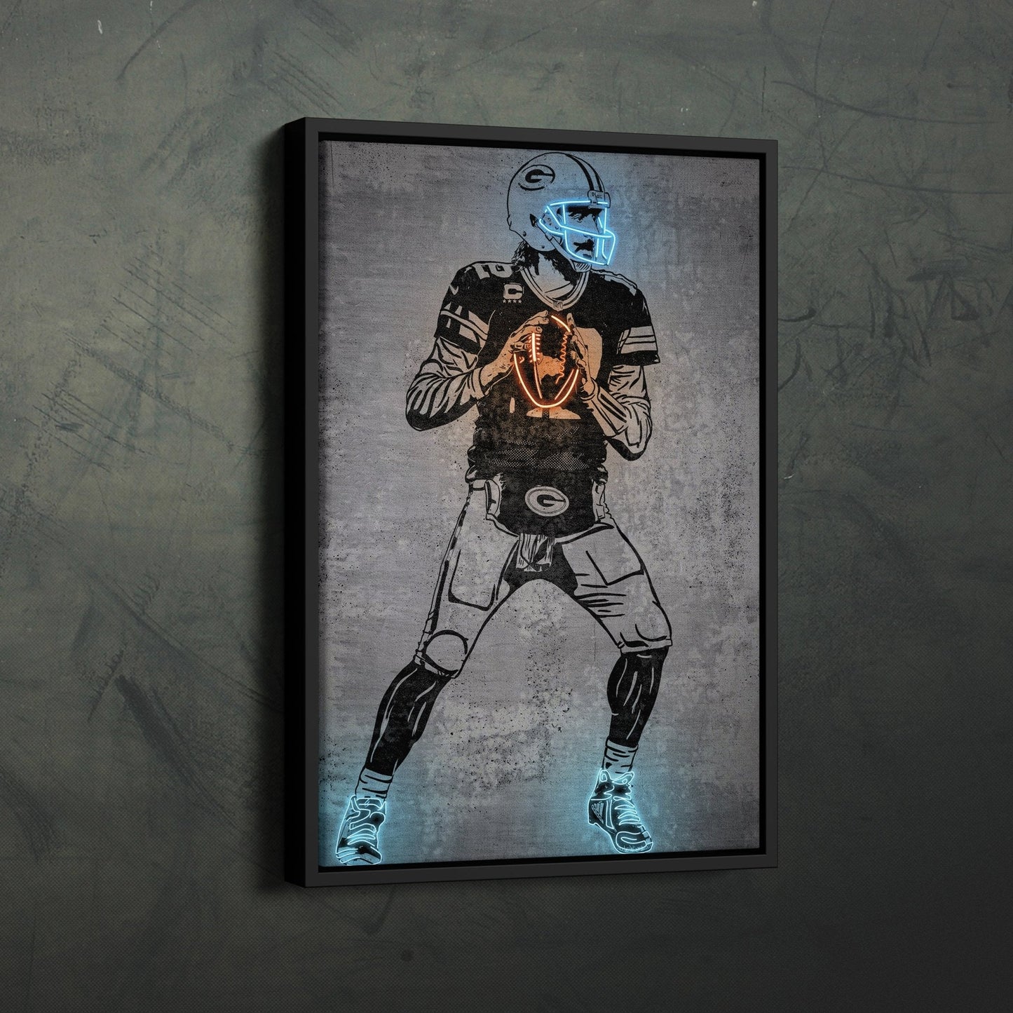 Aaron Rodgers Neon Canvas Art | Modern Wall Decor for Packers Fans