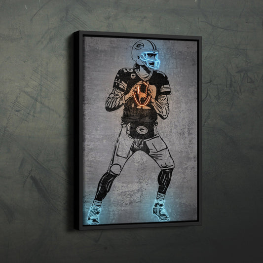 Aaron Rodgers Neon Canvas Art | Modern Wall Decor for Packers Fans