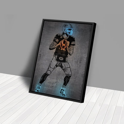 Aaron Rodgers Neon Canvas Art | Modern Wall Decor for Packers Fans