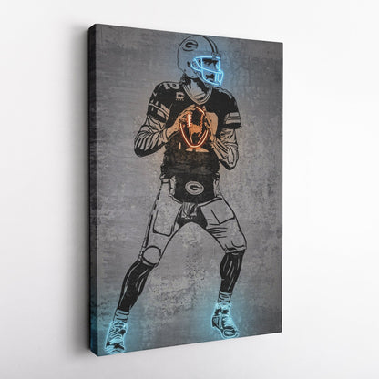 Aaron Rodgers Neon Canvas Art | Modern Wall Decor for Packers Fans