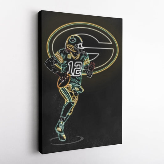 Aaron Rodgers Neon Canvas Art | Packers Wall Decor