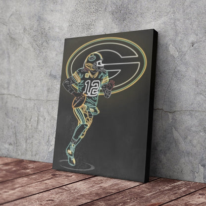 Aaron Rodgers Neon Canvas Art | Packers Wall Decor