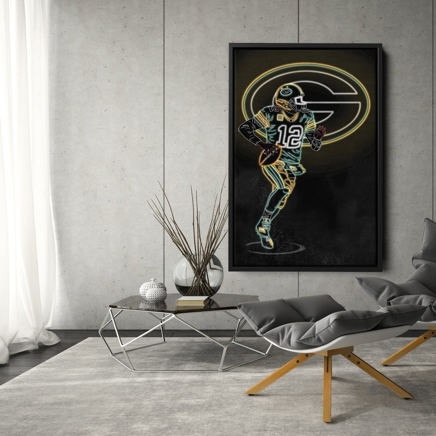 Aaron Rodgers Neon Canvas Art | Packers Wall Decor