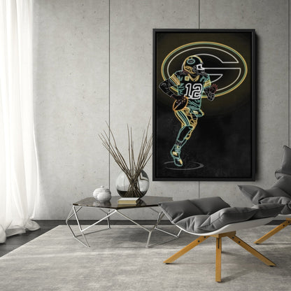 Aaron Rodgers Neon Canvas Art | Packers Wall Decor
