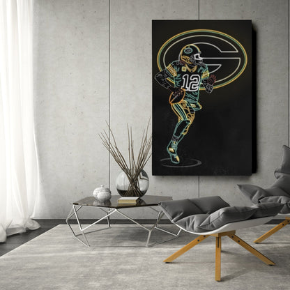 Aaron Rodgers Neon Canvas Art | Packers Wall Decor