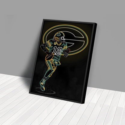Aaron Rodgers Neon Canvas Art | Packers Wall Decor
