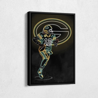 Aaron Rodgers Neon Canvas Art | Packers Wall Decor