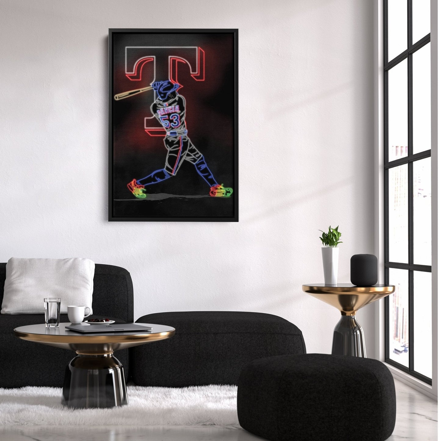Adolis Garcia Neon Canvas Art | Rangers Wall Decor