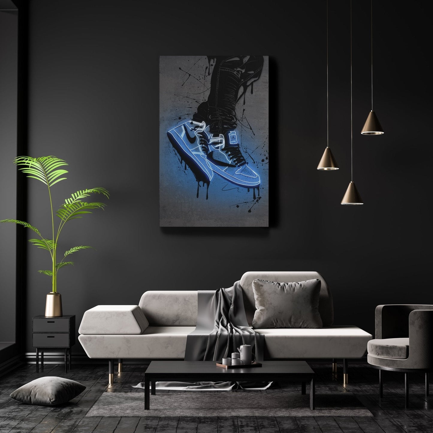 Air Jordan 1 Mid Blue Canvas | Neon Wall Art