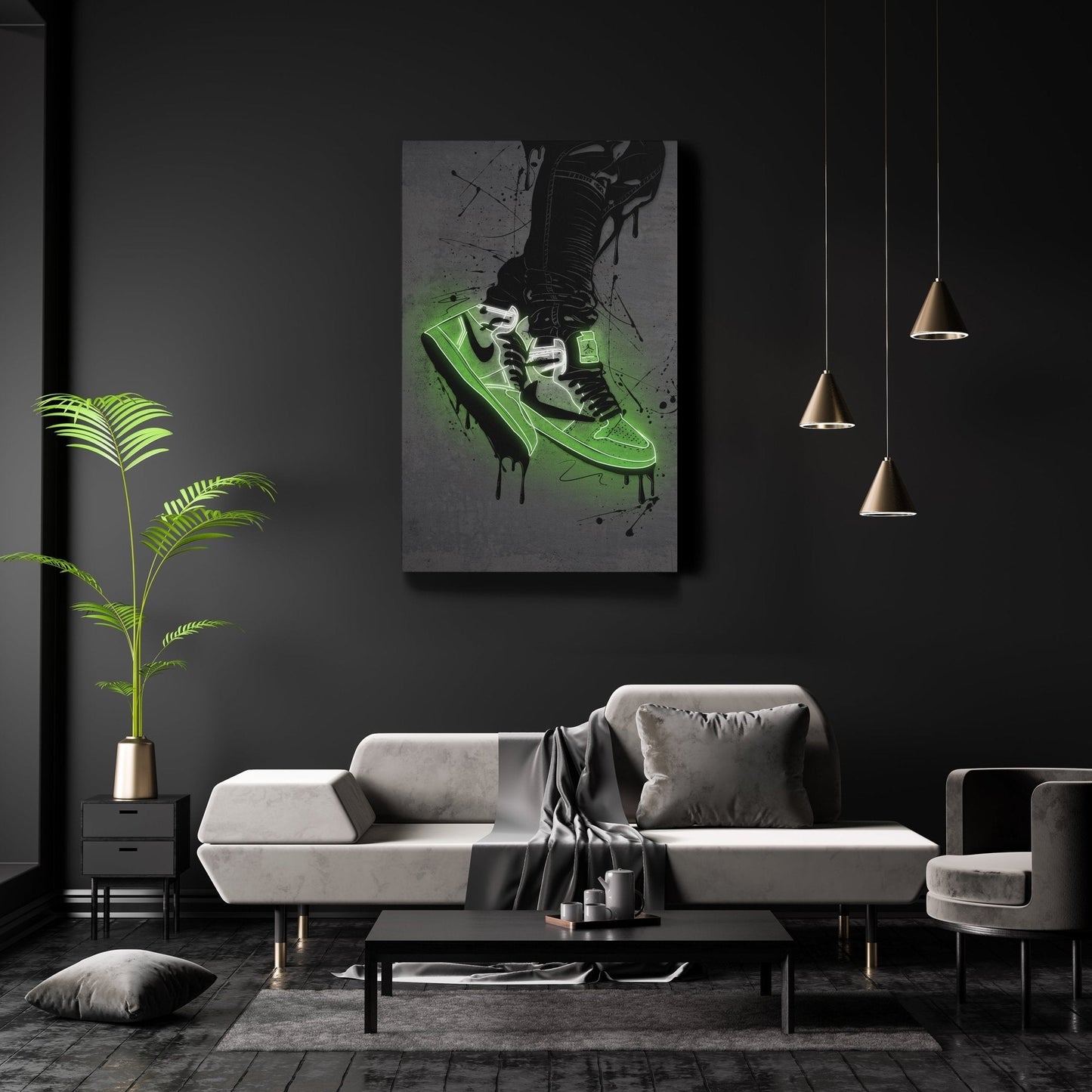 Air Jordan 1 Mid Green Canvas | Neon Wall Art