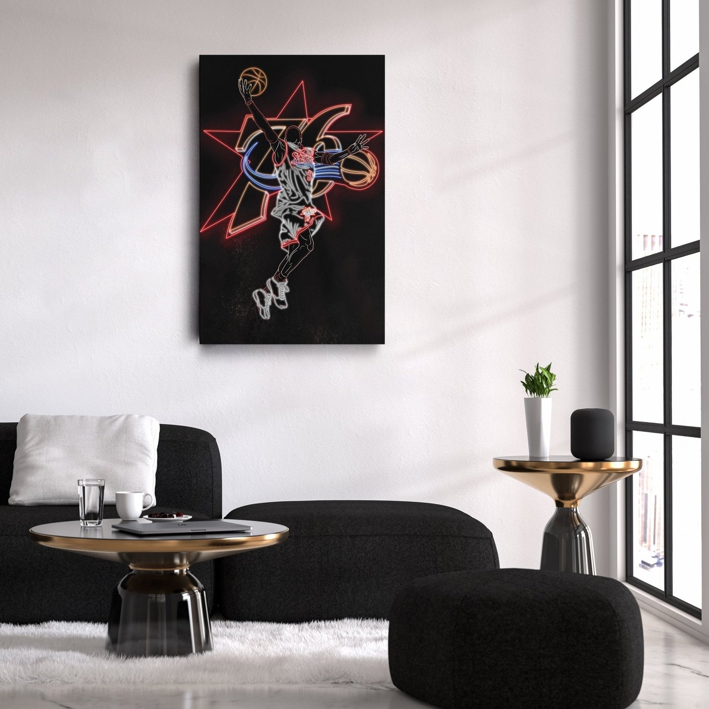 Allen Iverson Neon Canvas Art | 76ers Wall Decor