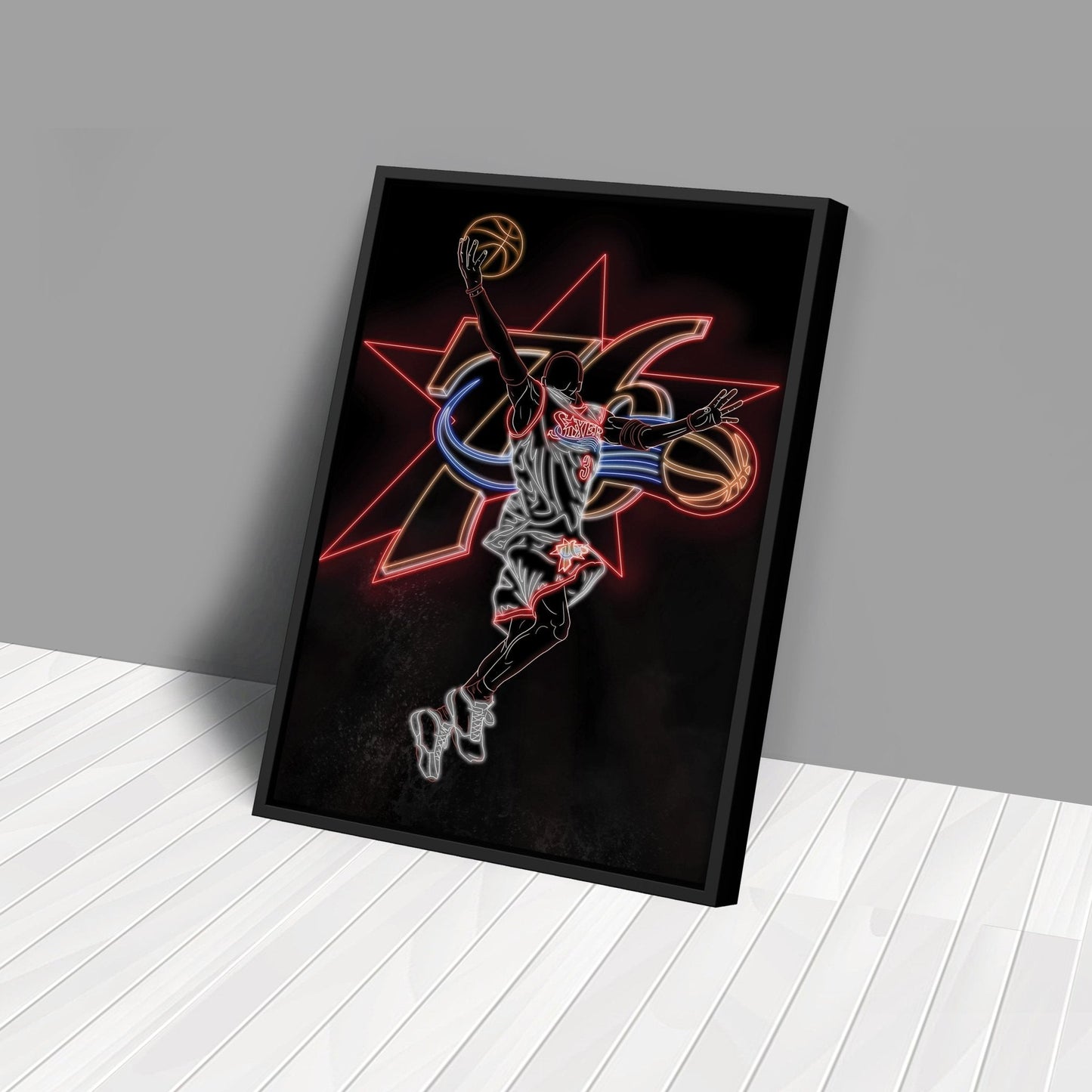 Allen Iverson Neon Canvas Art | 76ers Wall Decor