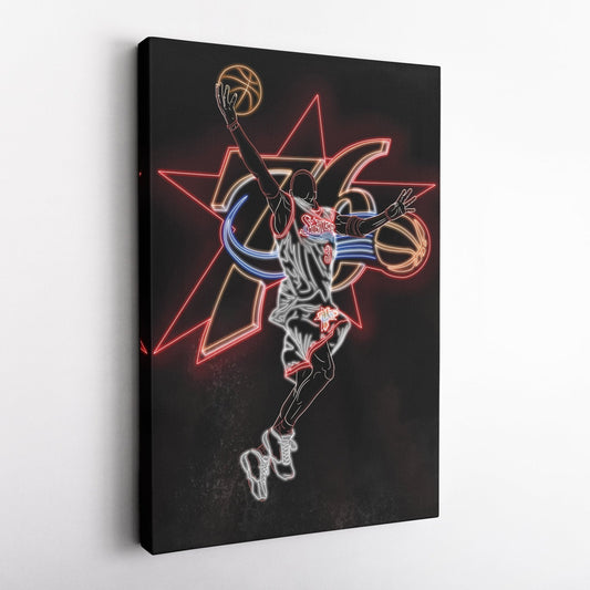 Allen Iverson Neon Canvas Art | 76ers Wall Decor