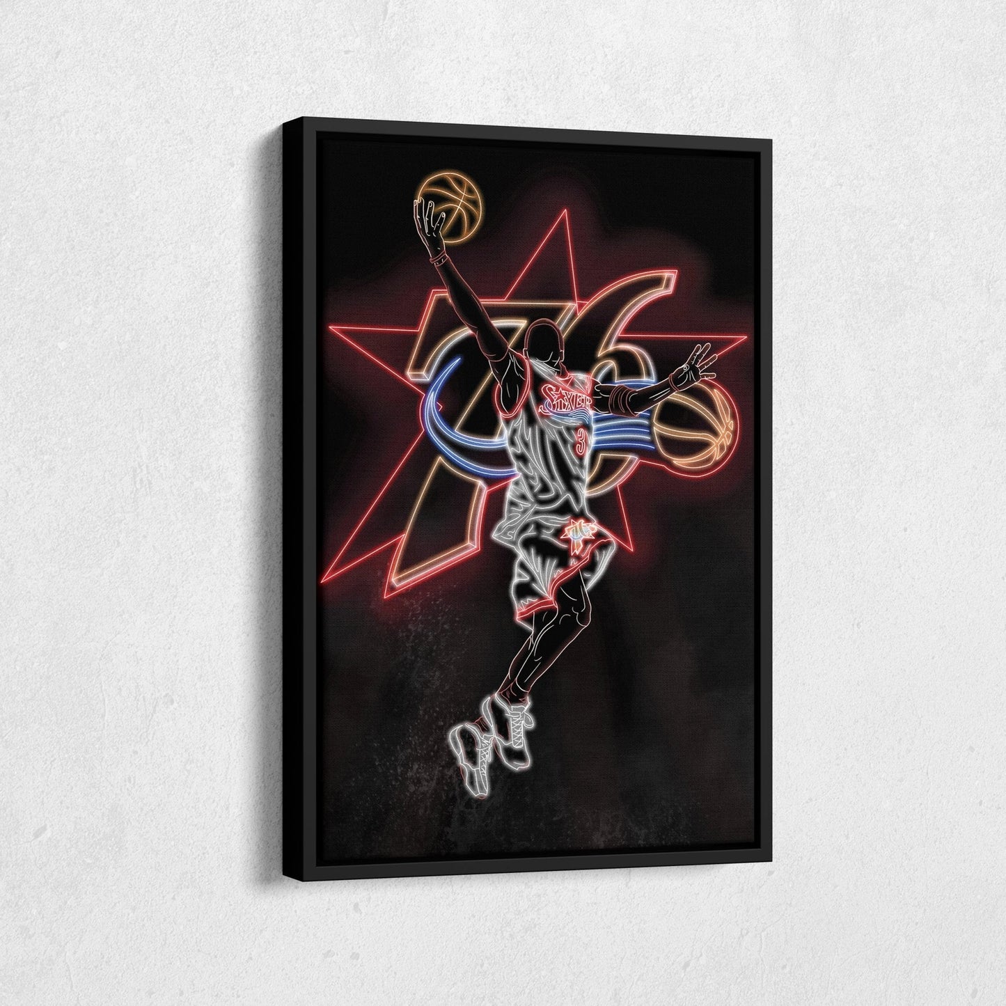 Allen Iverson Neon Canvas Art | 76ers Wall Decor