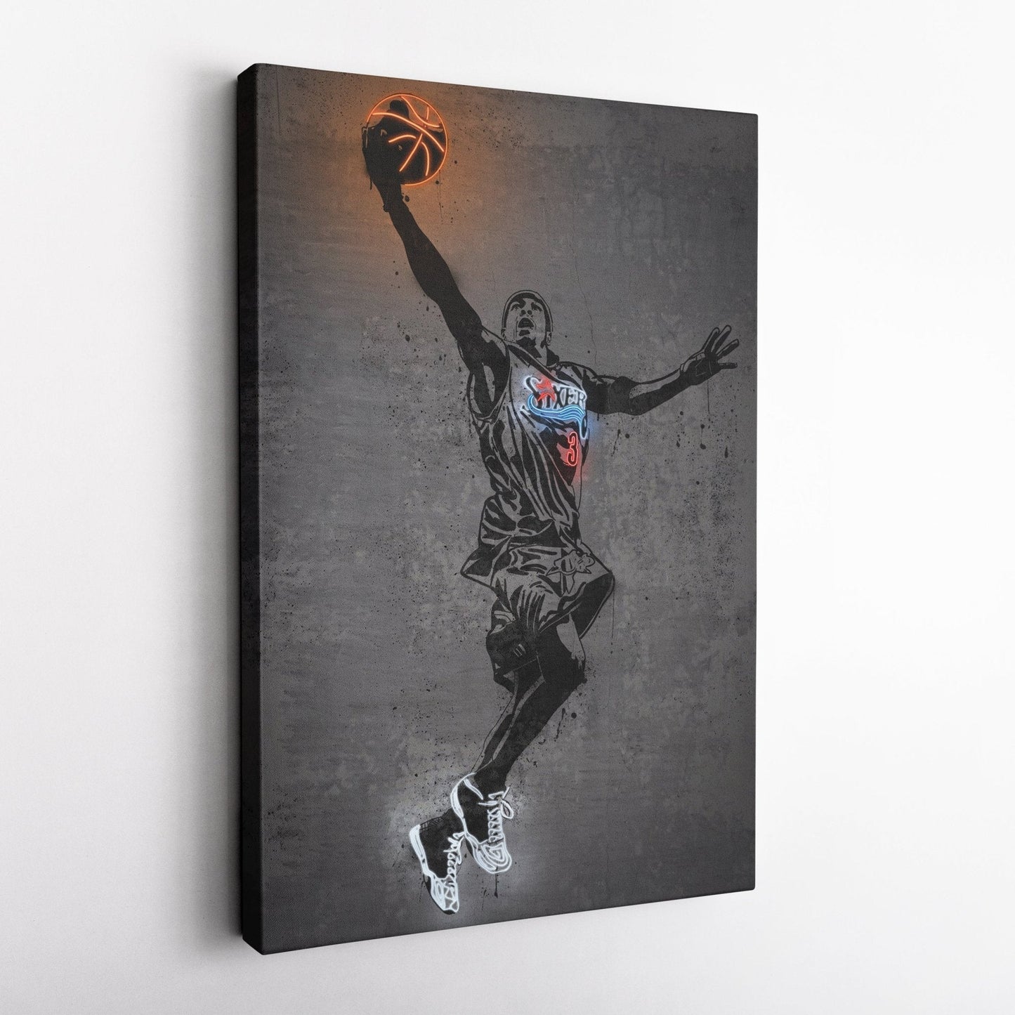 Allen Iverson Neon Canvas Art | Modern Wall Decor for Sixers Fans