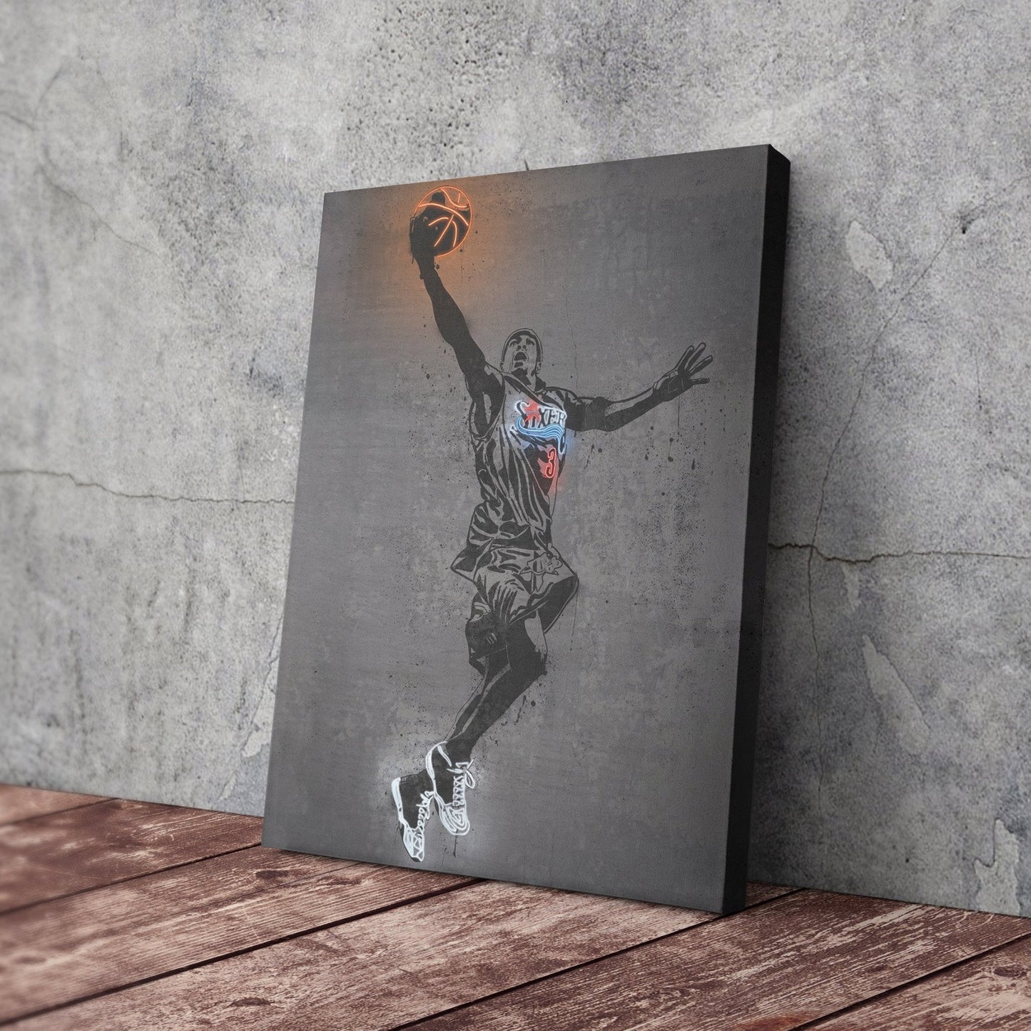 Allen Iverson Neon Canvas Art | Modern Wall Decor for Sixers Fans