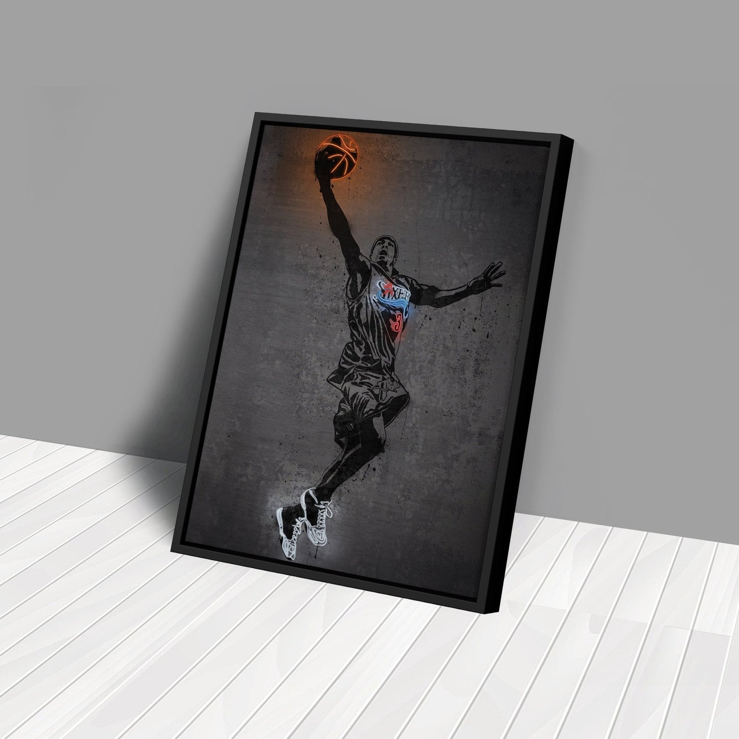 Allen Iverson Neon Canvas Art | Modern Wall Decor for Sixers Fans