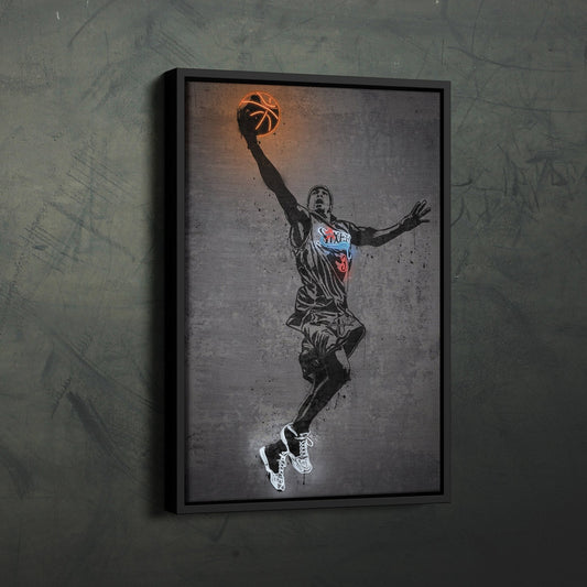Allen Iverson Neon Canvas Art | Modern Wall Decor for Sixers Fans