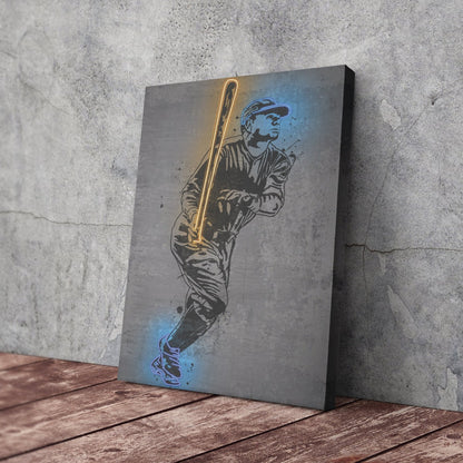 Babe Ruth Neon Canvas Art | Modern Wall Decor for Yankees Fans