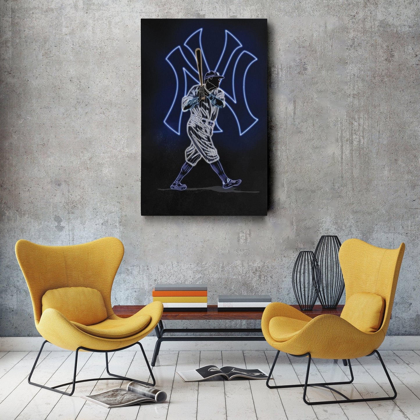 Babe Ruth Neon Canvas Art | Yankees Wall Decor