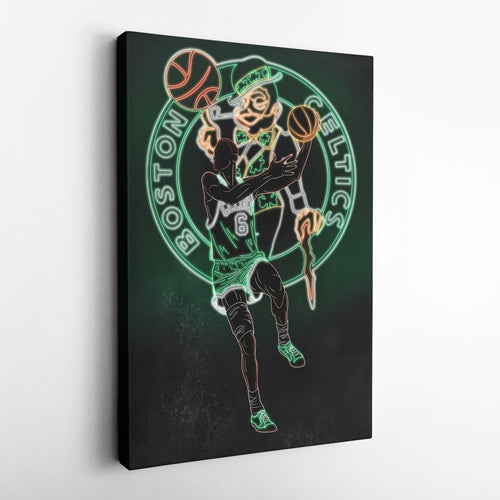 Bill Russell Neon Canvas Art | Celtics Wall Decor