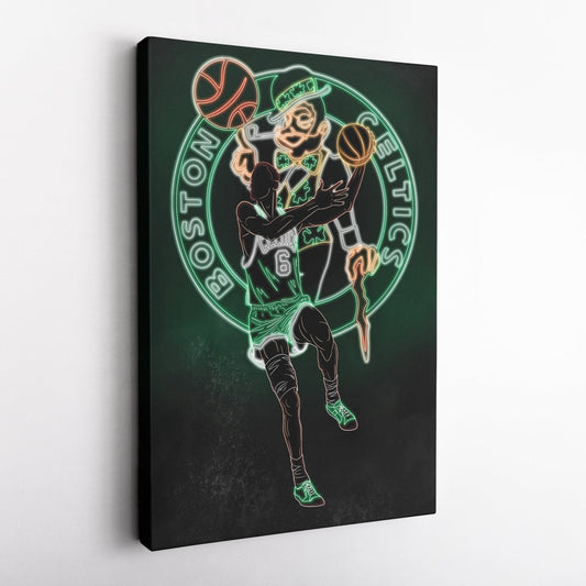 Bill Russell Neon Canvas Art | Celtics Wall Decor
