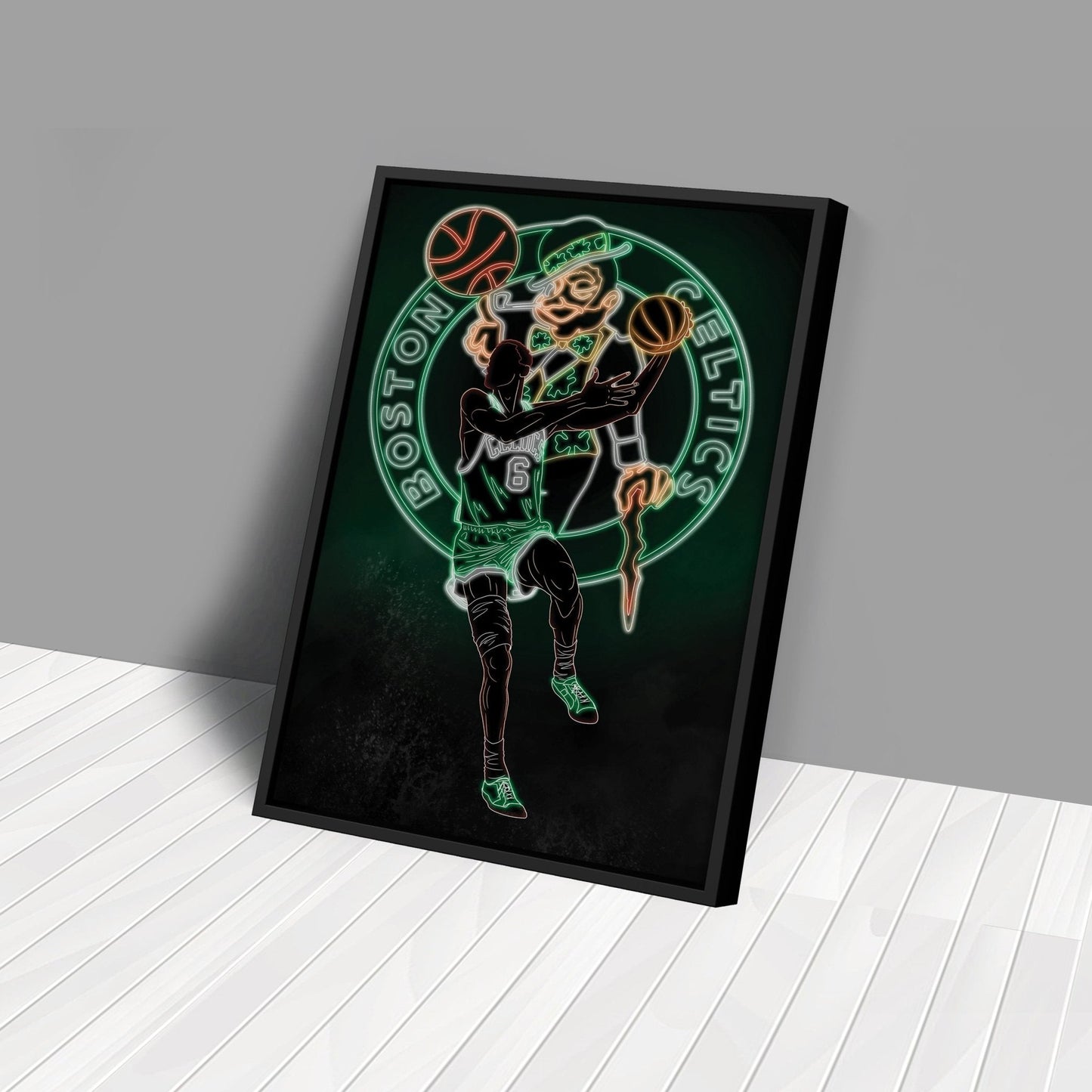 Bill Russell Neon Canvas Art | Celtics Wall Decor