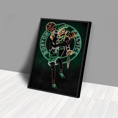 Bill Russell Neon Canvas Art | Celtics Wall Decor