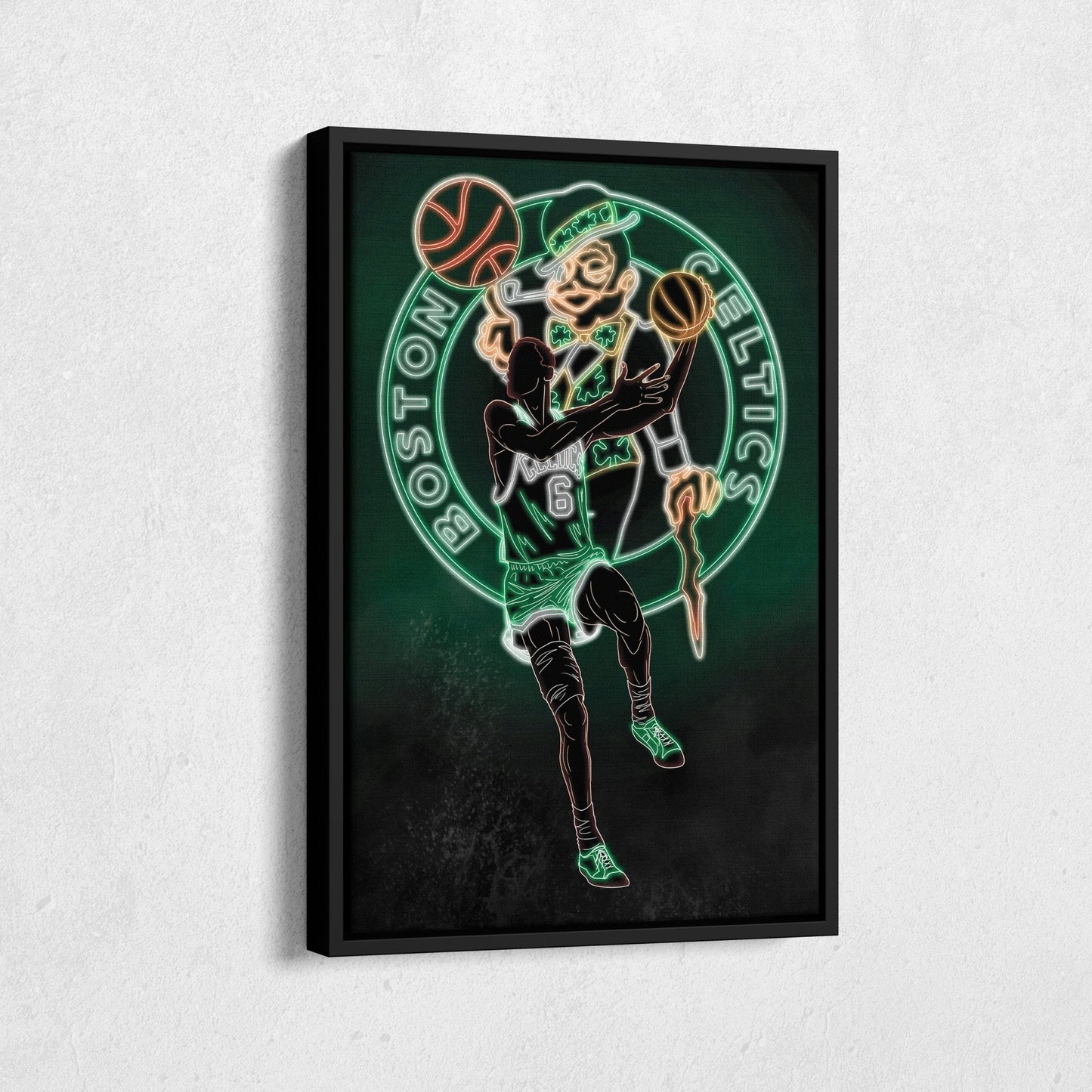 Bill Russell Neon Canvas Art | Celtics Wall Decor