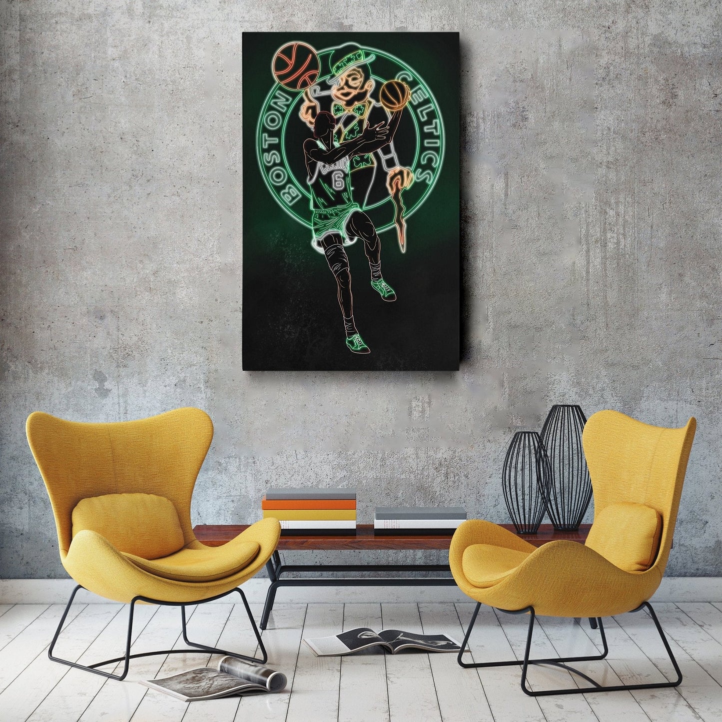 Bill Russell Neon Canvas Art | Celtics Wall Decor