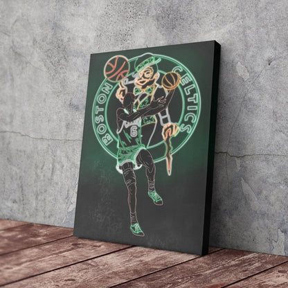 Bill Russell Neon Canvas Art | Celtics Wall Decor