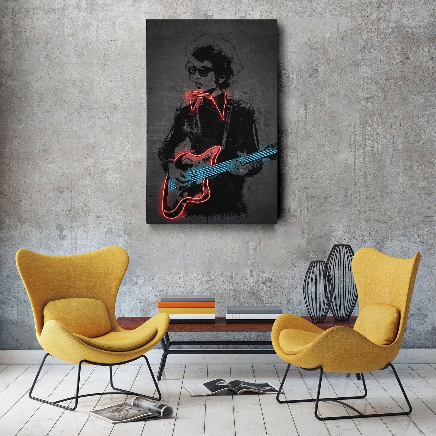 Bob Dylan Neon Canvas Art | Music Wall Decor