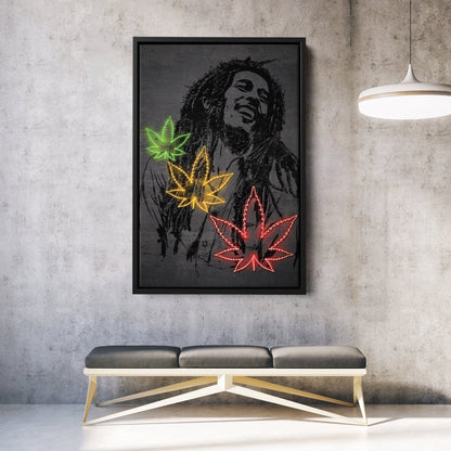Bob Marley Neon Canvas Art | Music Wall Decor