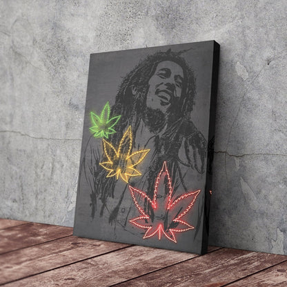 Bob Marley Neon Canvas Art | Music Wall Decor