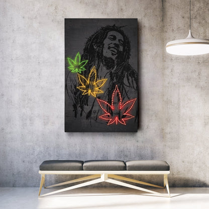 Bob Marley Neon Canvas Art | Music Wall Decor