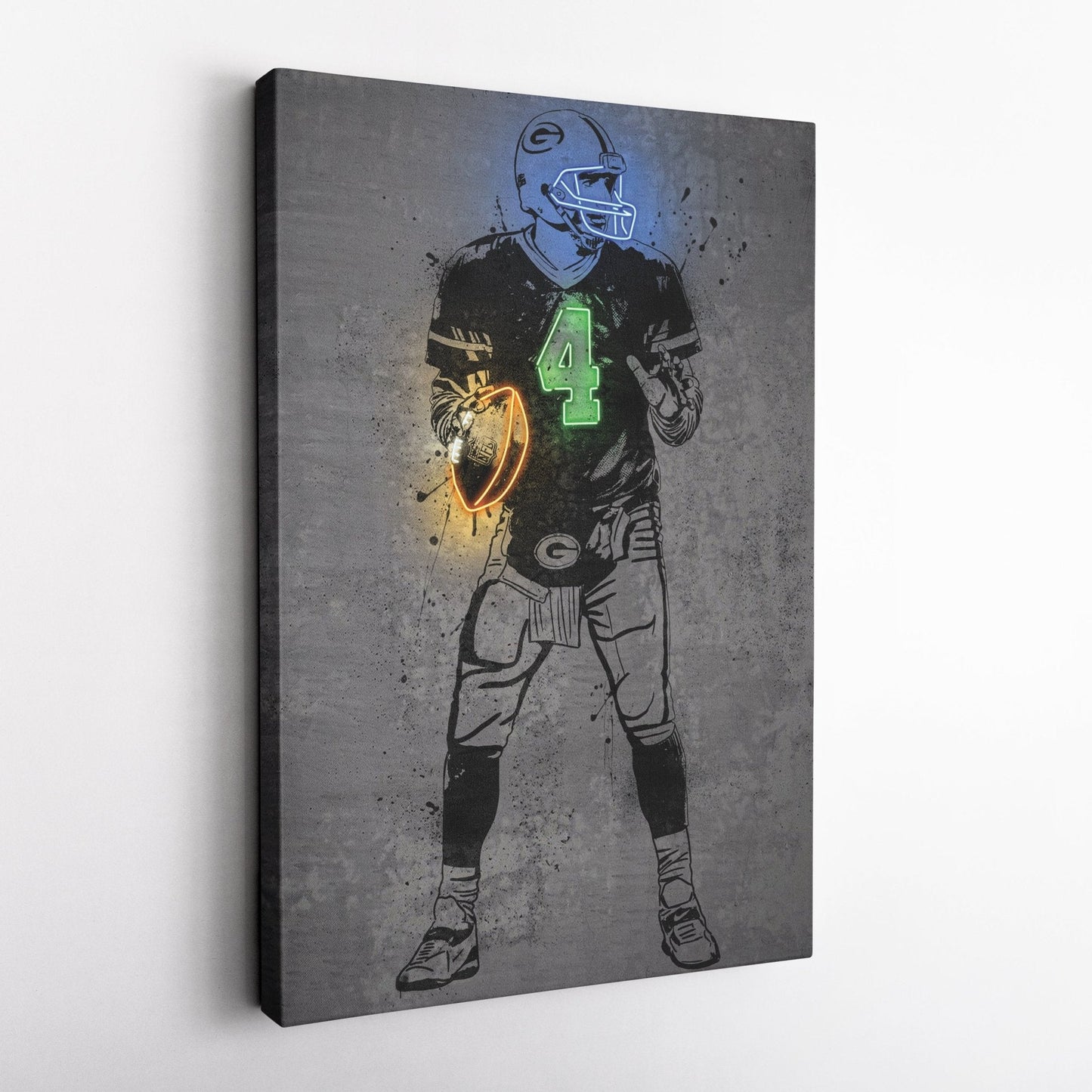 Brett Favre Neon Canvas Art | Modern Wall Decor for Packers Fans