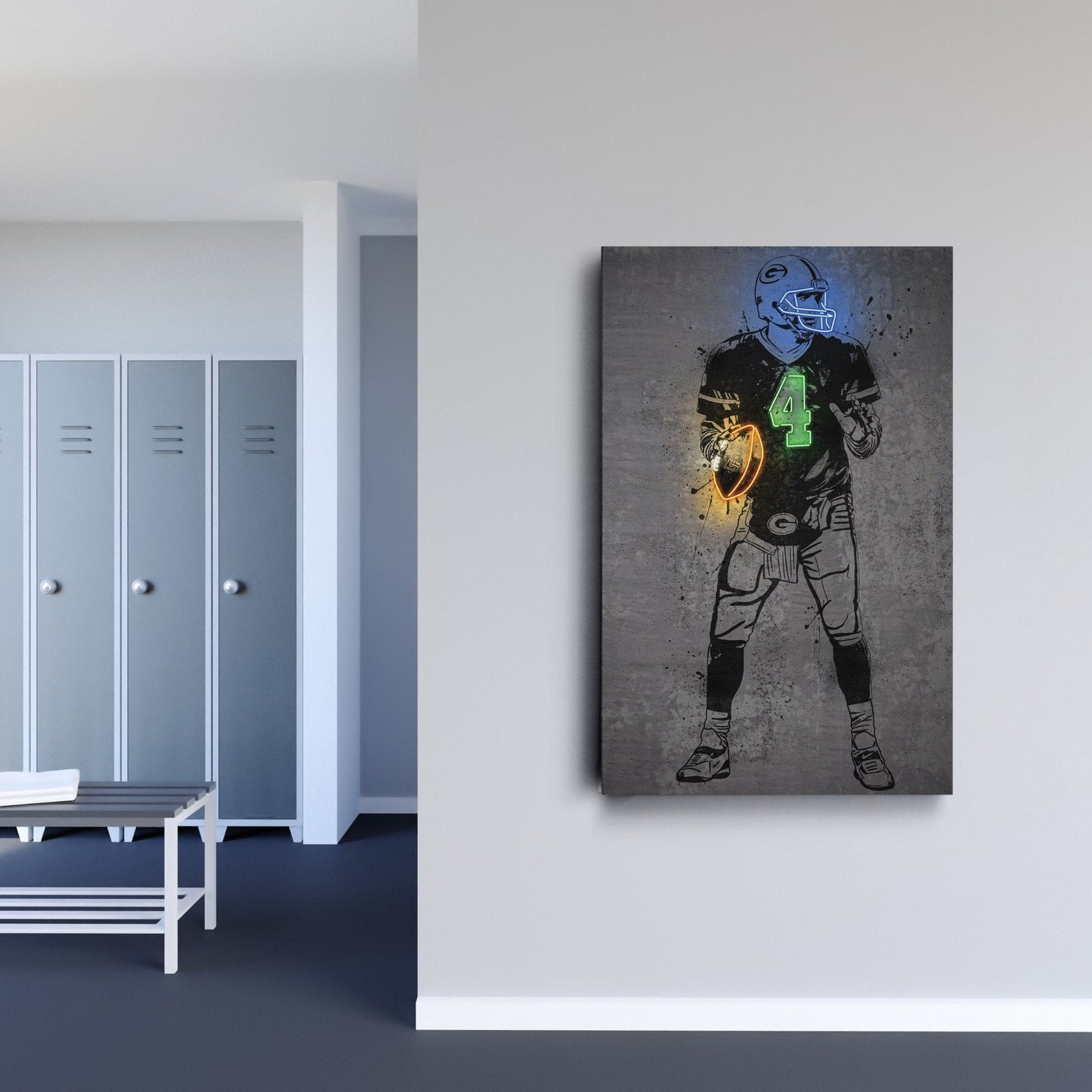 Brett Favre Neon Canvas Art | Modern Wall Decor for Packers Fans