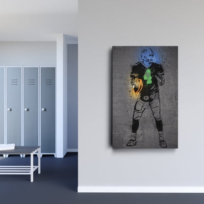 Brett Favre Neon Canvas Art | Modern Wall Decor for Packers Fans