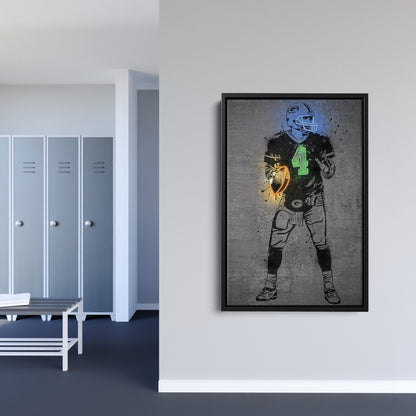 Brett Favre Neon Canvas Art | Modern Wall Decor for Packers Fans
